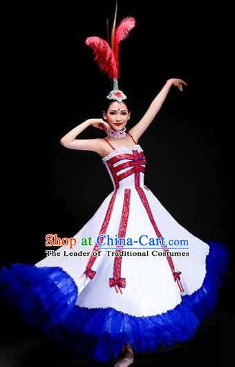 Top Grade Folk Dance Costume Opening Dance Modern Dance Big Swing Dress and Headpiece for Women