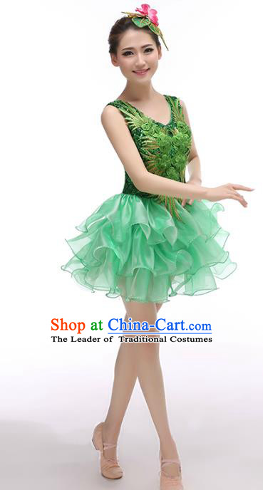Top Grade Stage Performance Costume Chorus Singing Group Opening Modern Dance Green Bubble Dress for Women