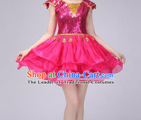 Top Grade Stage Performance Costume Chorus Modern Dance Rosy Bubble Dress for Women