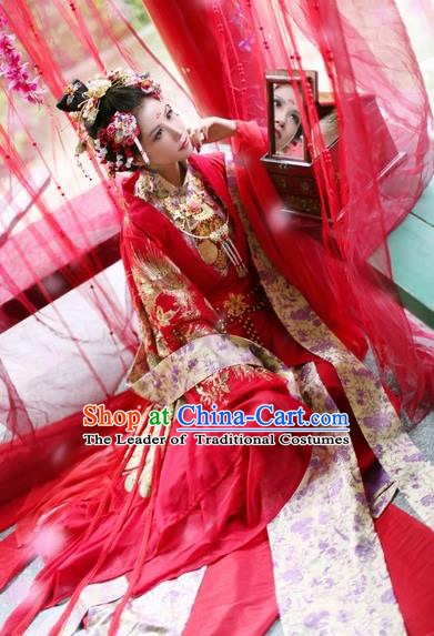 Chinese Ancient Wedding Embroidered Costume Song Dynasty Imperial Consort Red Hanfu Dress for Women