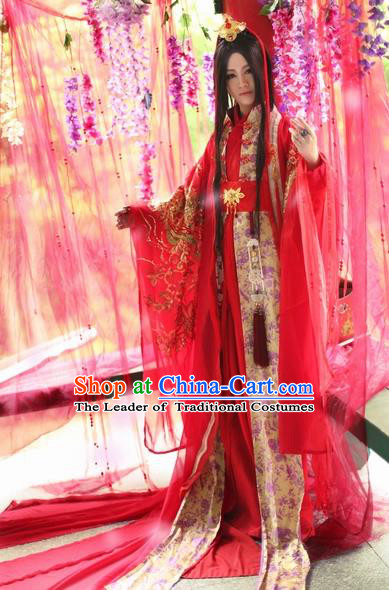 Chinese Ancient Wedding Embroidered Costume Nobility Childe Red Hanfu Dress for Men