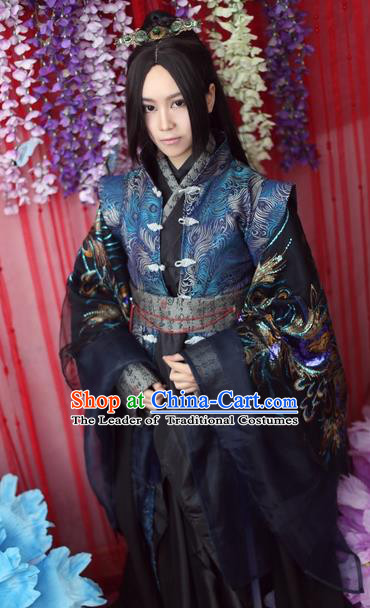 Chinese Ancient Cosplay King Swordsman Embroidered Costume Jin Dynasty Emperor Hanfu Clothing for Men