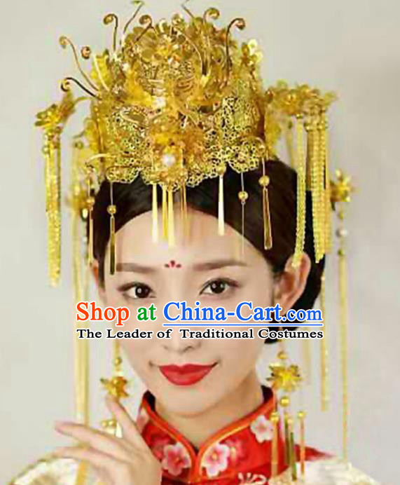 Chinese Traditional Handmade Phoenix Coronet Wedding Hair Accessories Ancient Hairpins Complete Set for Women
