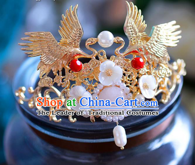 Chinese Traditional Handmade Hair Accessories Ancient Hairpins Cranes Frontlet Hair Stick for Women