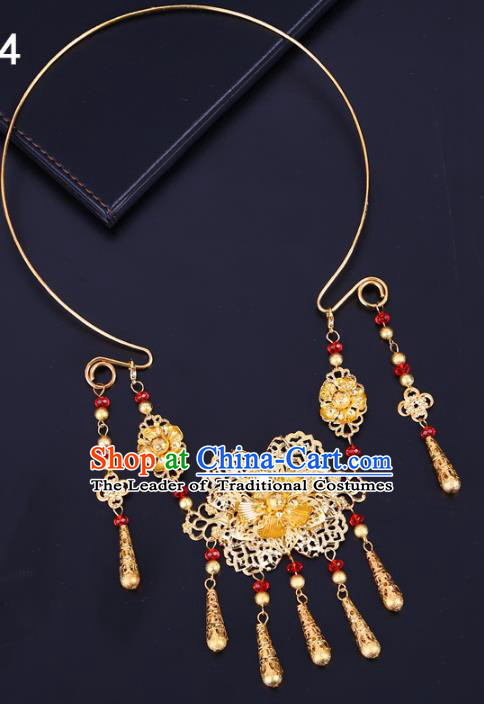 Traditional Chinese Jewelry Accessories Golden Necklace Ancient Hanfu Tassel Necklet for Women