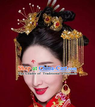 Chinese Traditional Wedding Xiuhe Suit Hair Accessories Ancient Hairpins Complete Set for Women