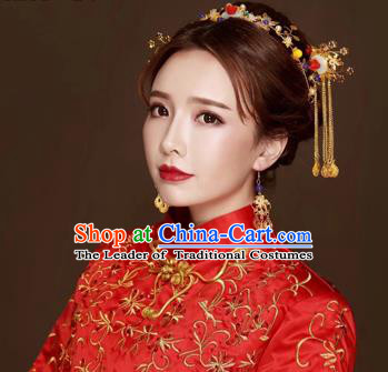 Chinese Traditional Handmade Hair Accessories Bride Xiuhe Suit Hair Clasp Ancient Hairpins Complete Set for Women