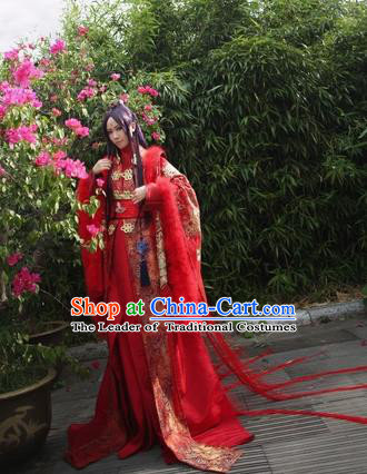 Chinese Ancient Cosplay Swordsman Embroidered Wedding Costume Jin Dynasty Emperor Red Clothing for Men