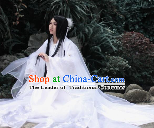 Chinese Ancient Cosplay Fairy Costume Jin Dynasty Princess White Hanfu Dress for Women