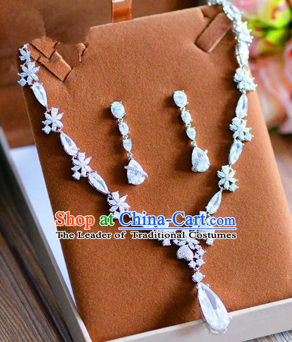 Top Grade Handmade Wedding Crystal Jewelry Accessories Zircon Necklace and Earrings for Women