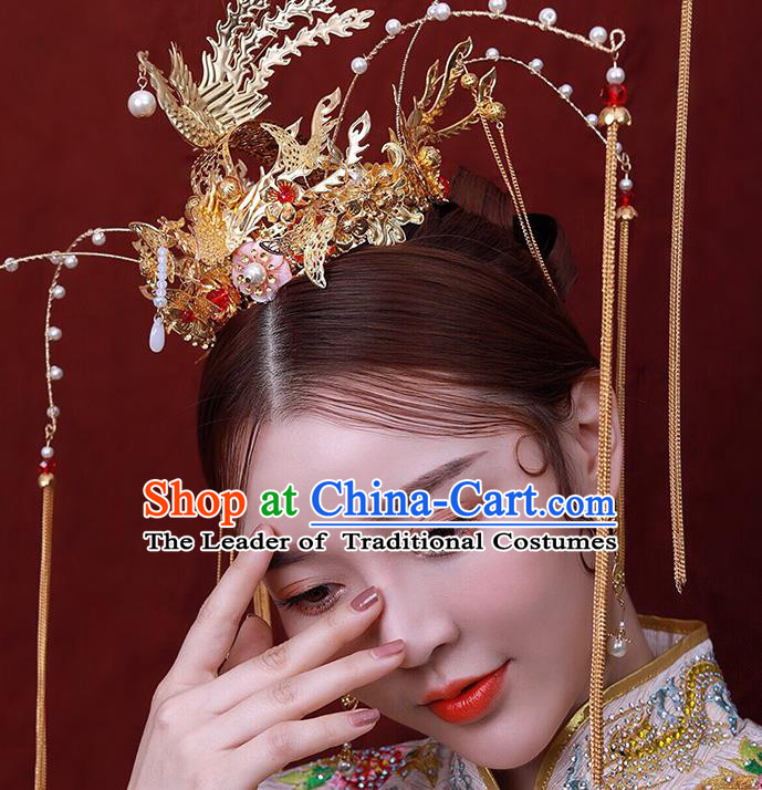 Chinese Ancient Handmade Phoenix Coronet Traditional Hair Accessories Xiuhe Suit Hairpins for Women