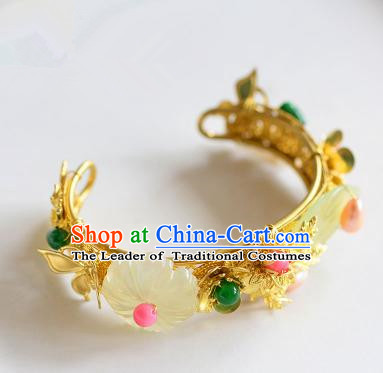 Top Grade Handmade Jewelry Accessories Chinese Ancient Bride Golden Bracelet Hanfu Bangle for Women
