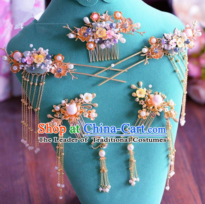 Chinese Ancient Handmade Palace Pearls Hair Comb Hair Accessories Traditional Hairpins Complete Set for Women