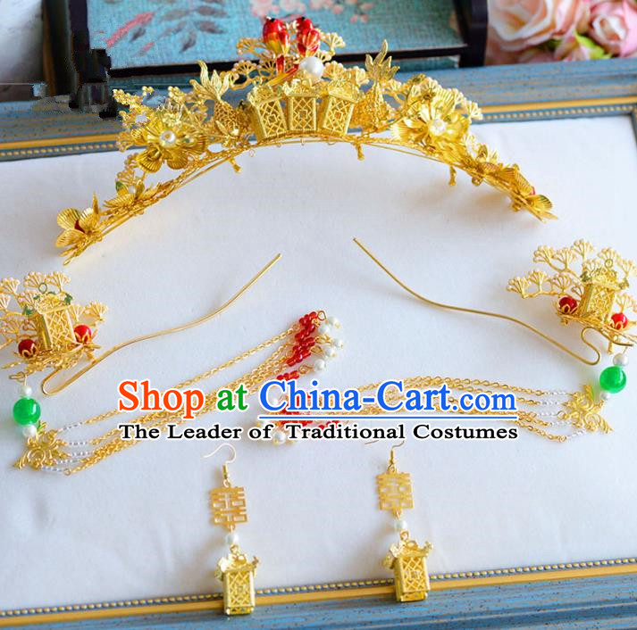 Chinese Ancient Handmade Palace Tassel Step Shake Traditional Phoenix Coronet Hair Accessories Xiuhe Suit Hairpins for Women