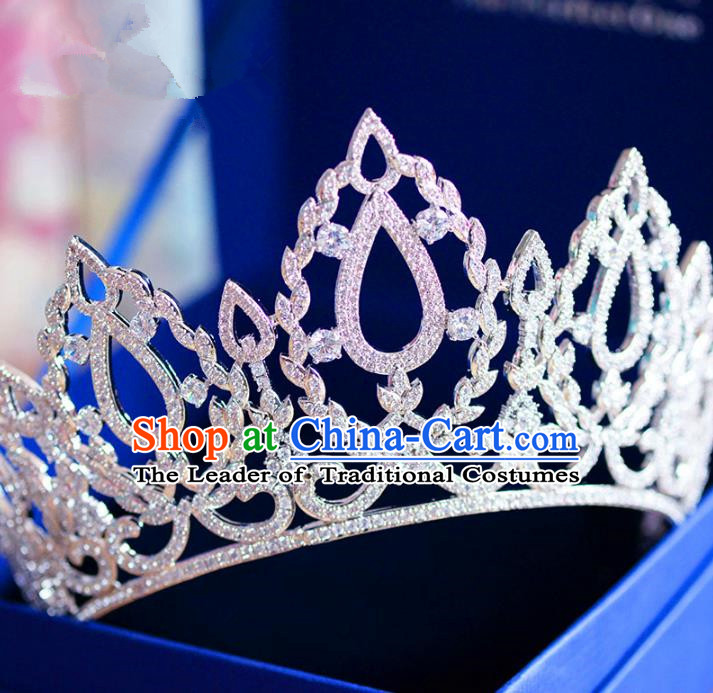 Top Grade Handmade Baroque Hair Accessories Princess Zircon Royal Crown Headwear for Women