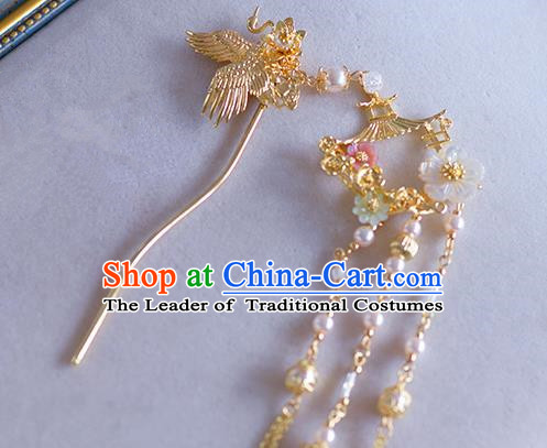 Ancient Chinese Handmade Hair Accessories Xiuhe Suit Hair Clip Golden Phoenix Hairpins for Women