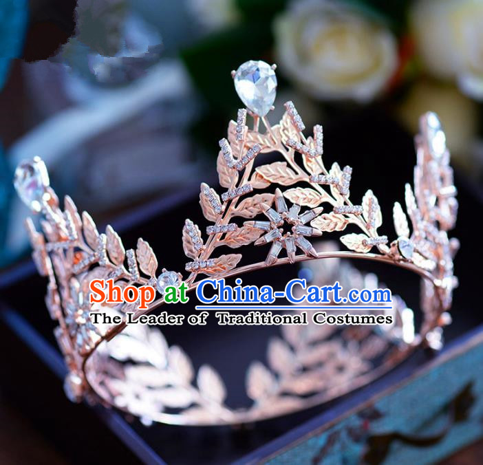 Top Grade Handmade Hair Accessories Baroque Princess Crystal Round Royal Crown Headwear for Women