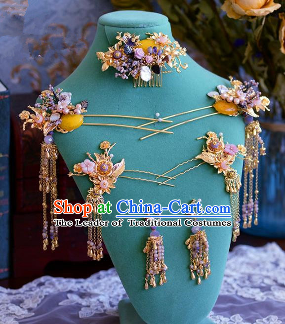 Ancient Chinese Handmade Hair Accessories Xiuhe Suit Phoenix Coronet Hairpins Complete Set for Women