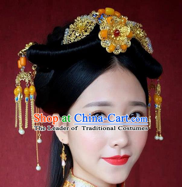 Ancient Chinese Handmade Classical Hair Accessories Xiuhe Suit Jade Hairpins Complete Set for Women