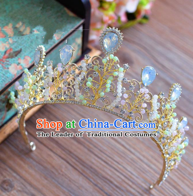 Top Grade Handmade Hair Accessories Crystal Hair Clasp Baroque Beads Royal Crown Headwear for Women
