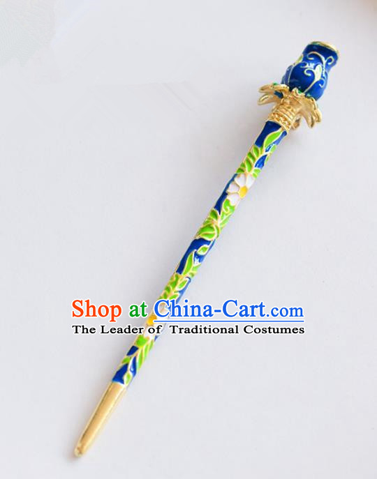 Ancient Chinese Handmade Classical Hair Accessories Xiuhe Suit Cloisonne Blue Hairpins for Women