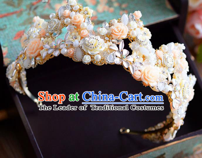 Top Grade Handmade Hair Accessories Baroque Flowers Pearls Royal Crown Headwear for Women