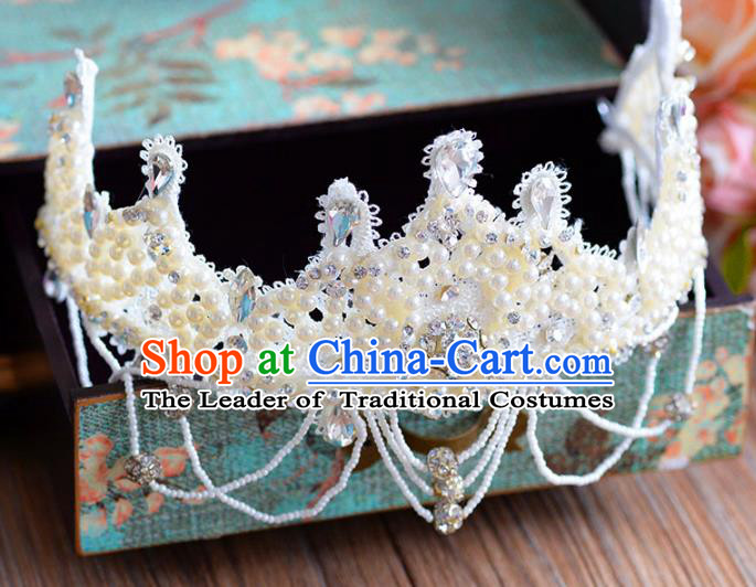 Top Grade Handmade Hair Accessories Baroque Pearls Royal Crown Headwear for Women