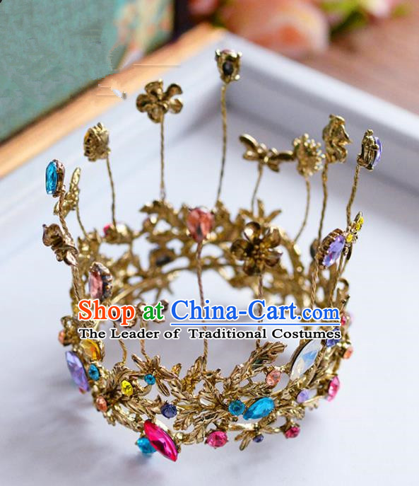 Top Grade Handmade Hair Accessories Baroque Bride Round Royal Crown Headwear for Women