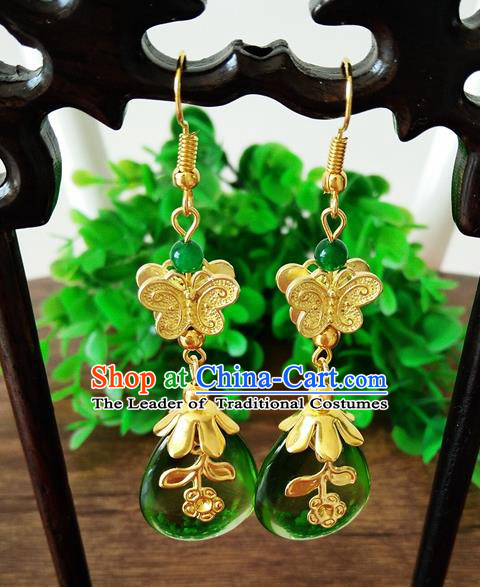 Top Grade Chinese Handmade Accessories Green Eardrop Wedding Hanfu Palace Earrings for Women