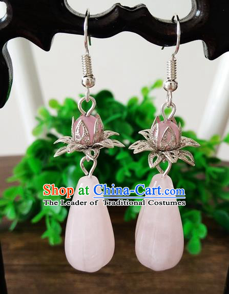 Top Grade Chinese Handmade Accessories Eardrop Wedding Hanfu Pink Earrings for Women