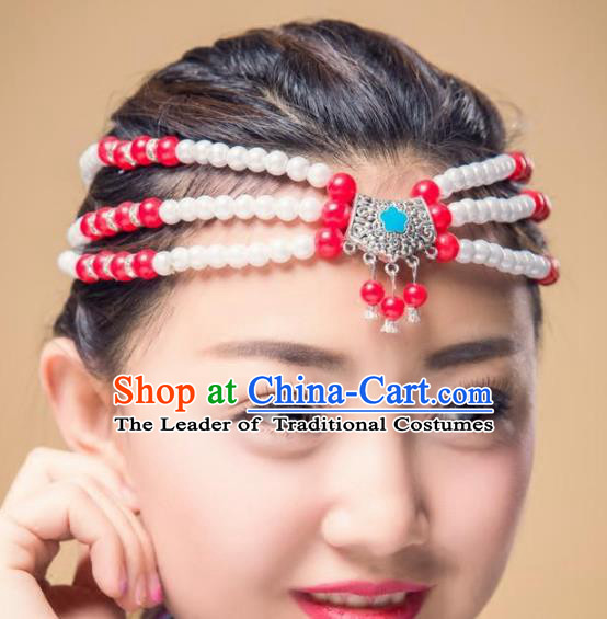Traditional Chinese Mongol Nationality Handmade Hair Accessories, Mongolian Minority Beads Headwear for Women