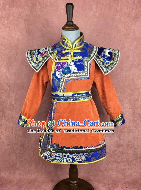 Traditional Chinese Mongol Nationality Costume Children Mongolian Robe, Mongolian Folk Dance Clothing for Kids