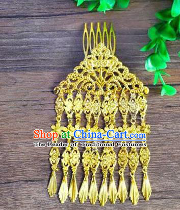 Ancient Chinese Handmade Golden Tassel Hair Comb Hair Accessories Classical Hairpins for Women