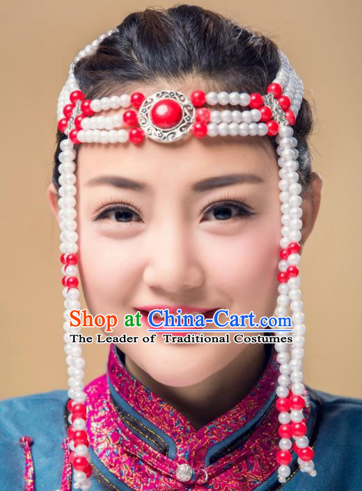Traditional Chinese Mongol Nationality Beads Hair Accessories, Mongolian Minority Dance Hair Clasp for Women