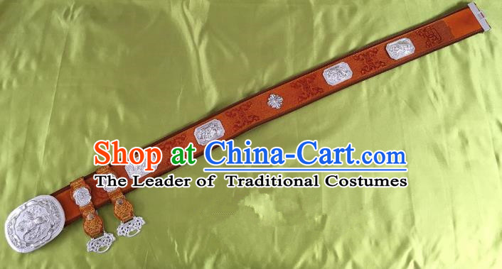 Traditional Chinese Mongol Nationality Waist Accessories, Mongolian Minority Leather Belts Waistband for Men