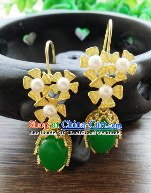 Chinese Handmade Accessories Hanfu Princess Jade Eardrop Ancient Pearls Earrings for Women