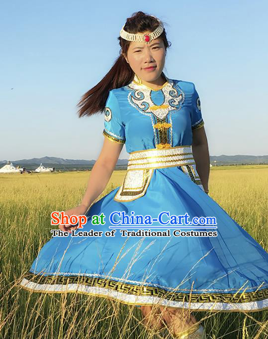 Traditional Chinese Mongol Nationality Dancing Costume Mongols Female Folk Dance Headwear Mongolian Minority Embroidery Costume