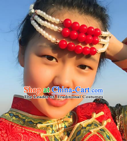Traditional Chinese Folk Dance Hair Accessories, Mongolian Minority White Beads Hair Jewelry Dance Headwear for Women