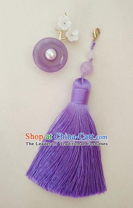 Chinese Ancient Handmade Brooch Jewelry Accessories Purple Tassel Peace Buckle Breastpin for Women
