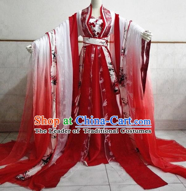 Chinese Ancient Cosplay Fairy Costume Tang Dynasty Princess Swordswoman Red Hanfu Dress for Women
