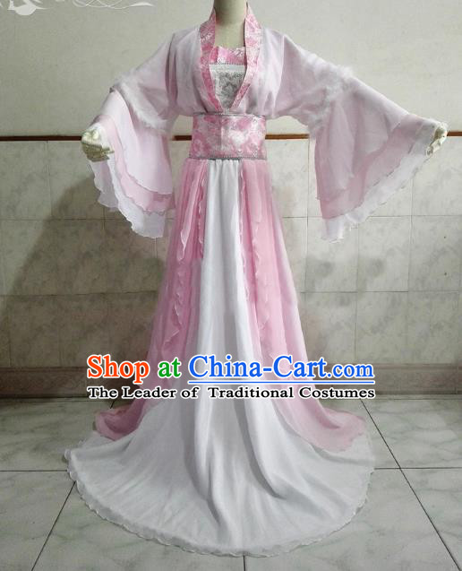 Chinese Ancient Cosplay Fairy Costume Tang Dynasty Princess Swordswoman Pink Hanfu Dress for Women