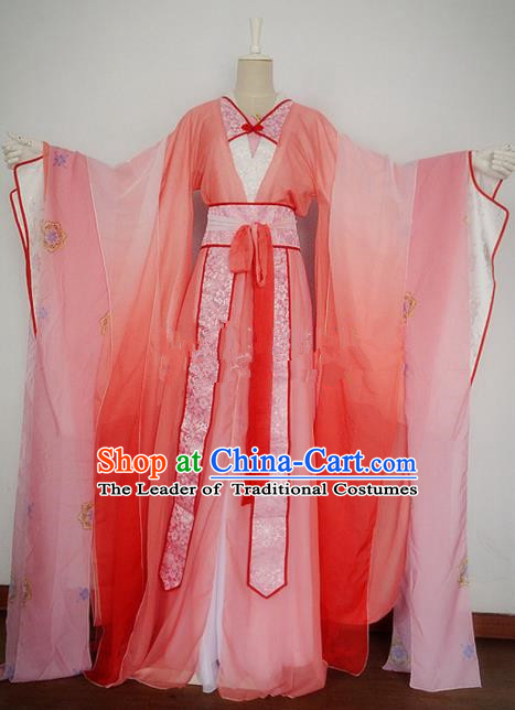 Chinese Ancient Cosplay Swordswoman Costume Traditional Han Dynasty Princess Pink Hanfu Dress for Women