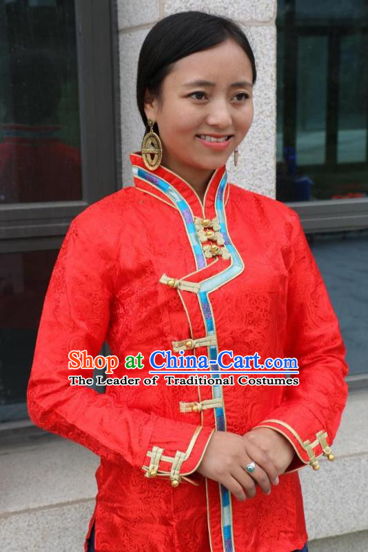 Chinese Traditional Minority Dance Costume Zang Nationality Red Blouse for Women