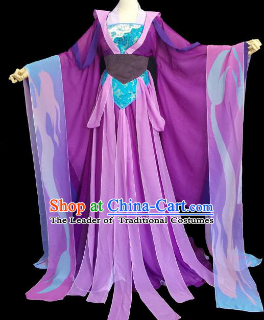 Chinese Ancient Cosplay Court Queen Costume Traditional Tang Dynasty Palace Lady Purple Hanfu Dress for Women