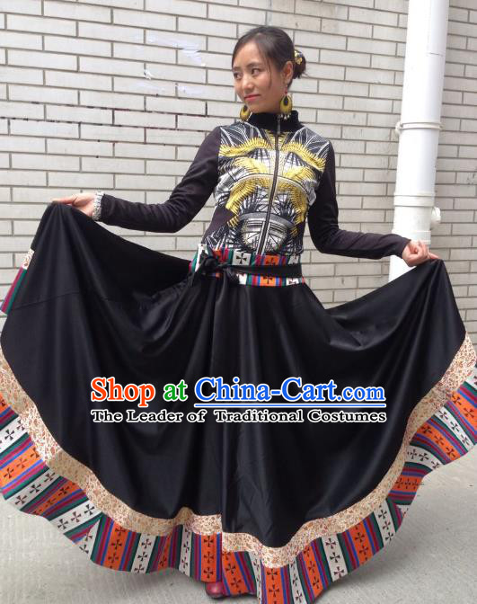 Traditional Chinese Zang Nationality Dance Costume China Tibetan Minority Enthic Clothing