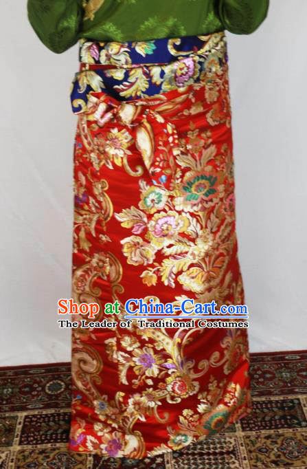 Chinese Traditional Minority Dance Costume Zang Nationality Tibetan Minority Red Skirt for Women