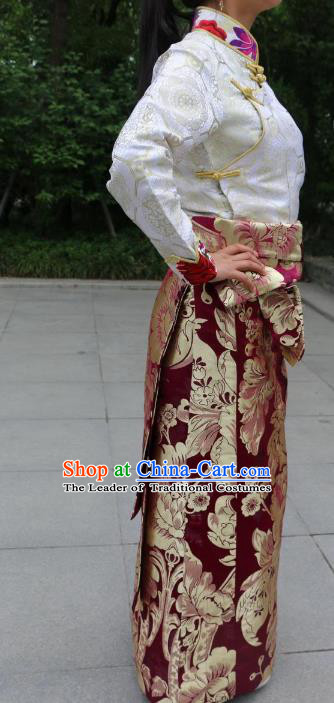 Traditional Chinese Zang Nationality Dance Costume China Tibetan Minority Enthic Clothing