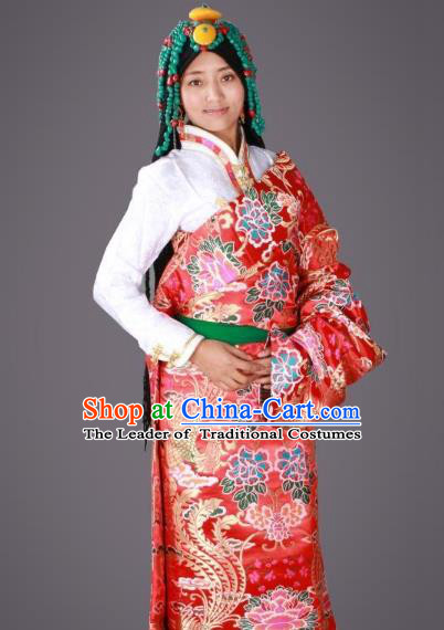 Traditional Chinese Zang Nationality Dance Costume China Tibetan Minority Enthic Clothing