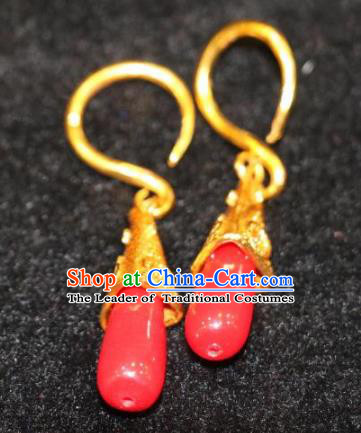 Chinese Zang Nationality Handmade Jewelry Accessories Tibetan Minority Red Earrings for Women