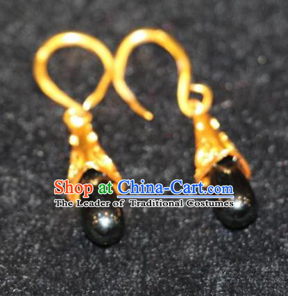 Chinese Zang Nationality Handmade Jewelry Accessories Tibetan Minority Black Earrings for Women